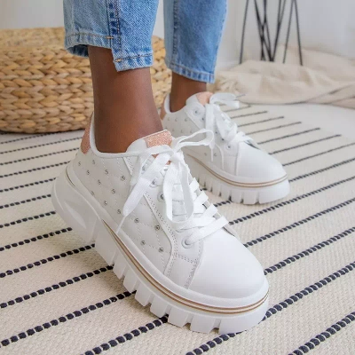 OUTLET Weiße Damen-Sneaker mit goldenem Glitzer-Einsatz Jemen - Schuhe