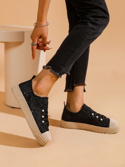 Royalfashion Damen Sneakers aus Spitze mit Pailletten Nille