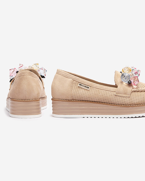 Світло-коричневі жіночі мокасини з декоративними кристалами Liscutio- Footwear