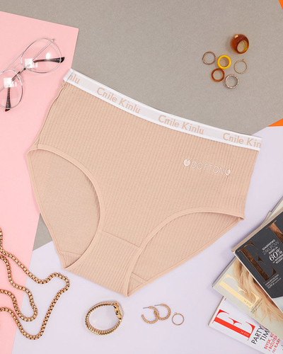 Beiges Damen-Slip aus Baumwolle mit Streifen - Unterwäsche