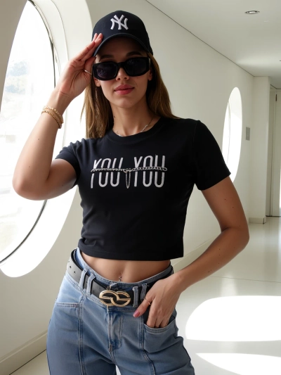 Royalfashion Damen Baumwoll-Crop-Top mit der Aufschrift