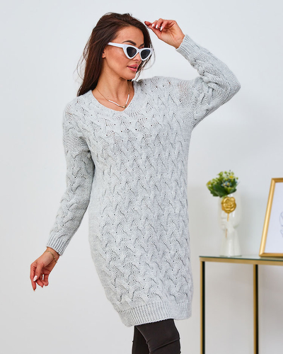 Royalfashion Hellgraues Damen-Pulloverkleid