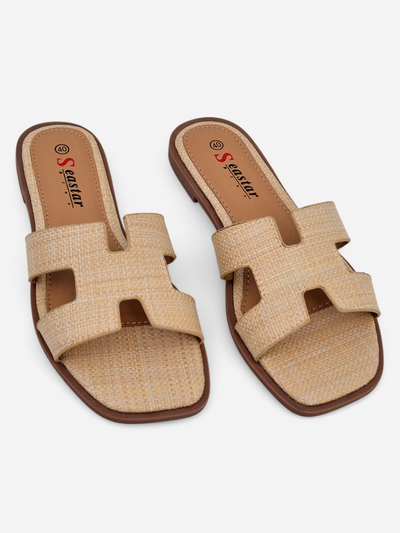 Beige Damen Sandalen Letizia bequem flach ökologisches Leder Sommer
