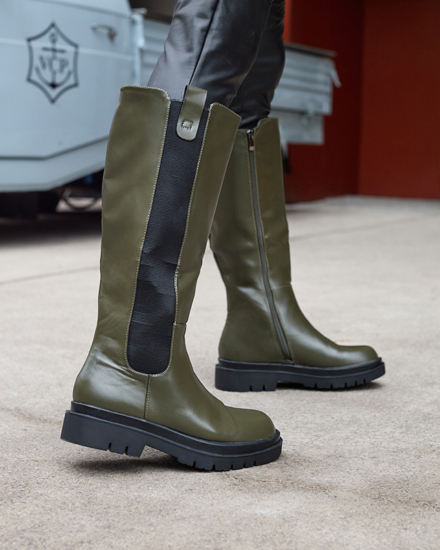 Kniehohe Damenstiefel aus Öko-Leder in dunkelgrüner Farbe Orikas - Footwear