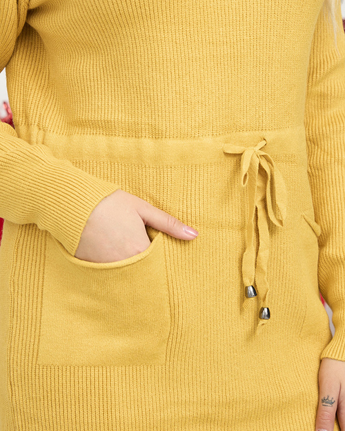 Жовта жіноча сукня-светр з капюшоном