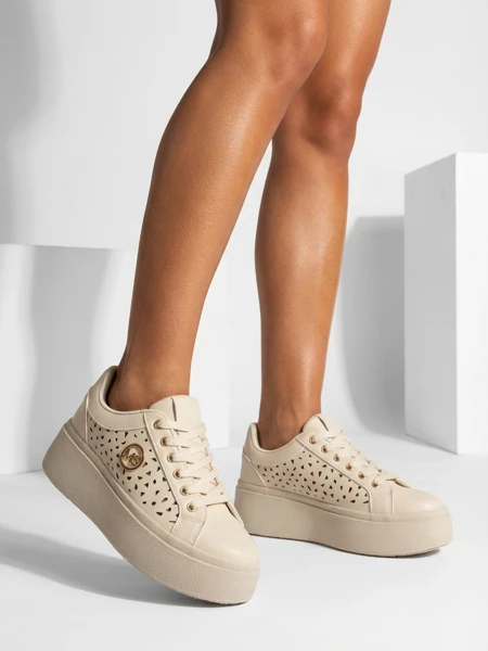 Damen Sneakers Ecru auf Plateausohle Boreas Royalfashion Öko-Leder