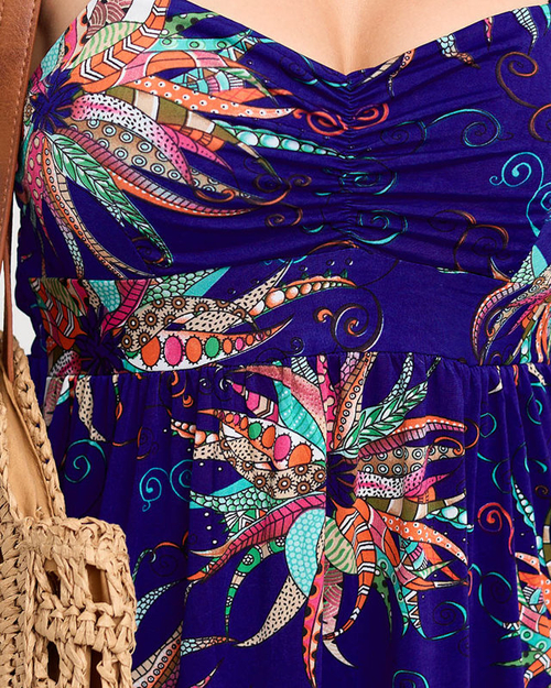 Коротке плаття, кобальт з принтом - Одяг