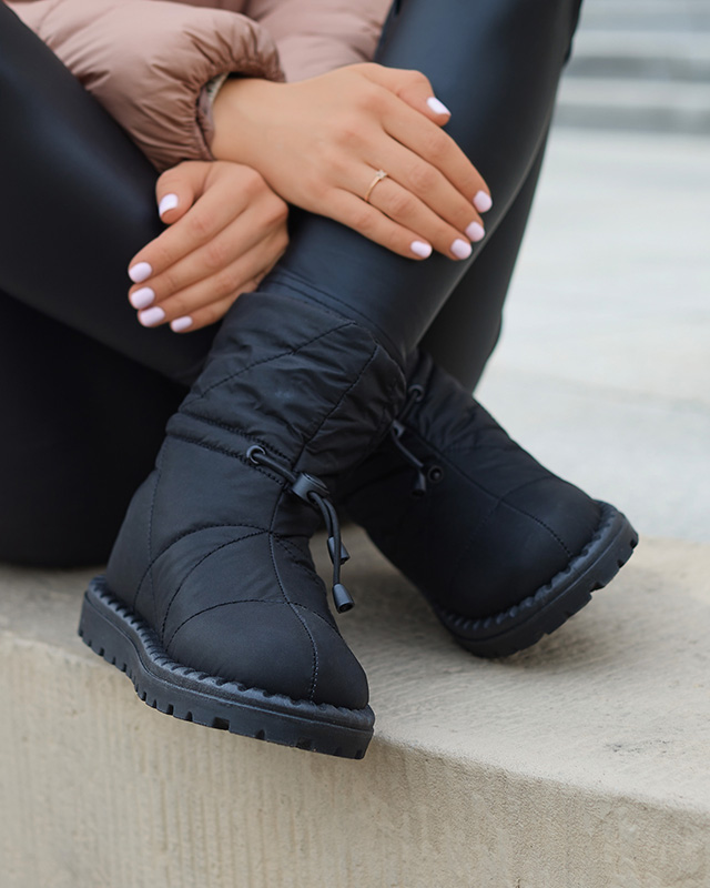 Schwarze gesteppte Damen-Schneestiefel mit flacher Sohle Ferri - Footwear