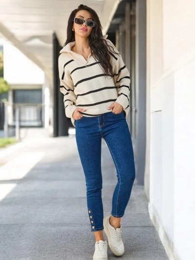 Royalfashion Damen Skinny Jeans mit Knöpfen