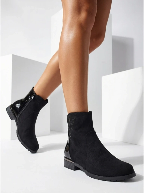 Замшеві ботильйони з еко-замші з лакованими вставками Kelmo