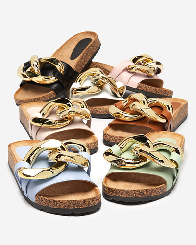 Damen Sandalen Thalia Royalfashion grün mit Kette auf flacher Sohle