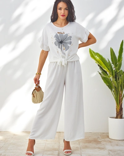 Royalfashion Damen Freizeitanzug mit kurzärmliger Bluse und weiten Hosen