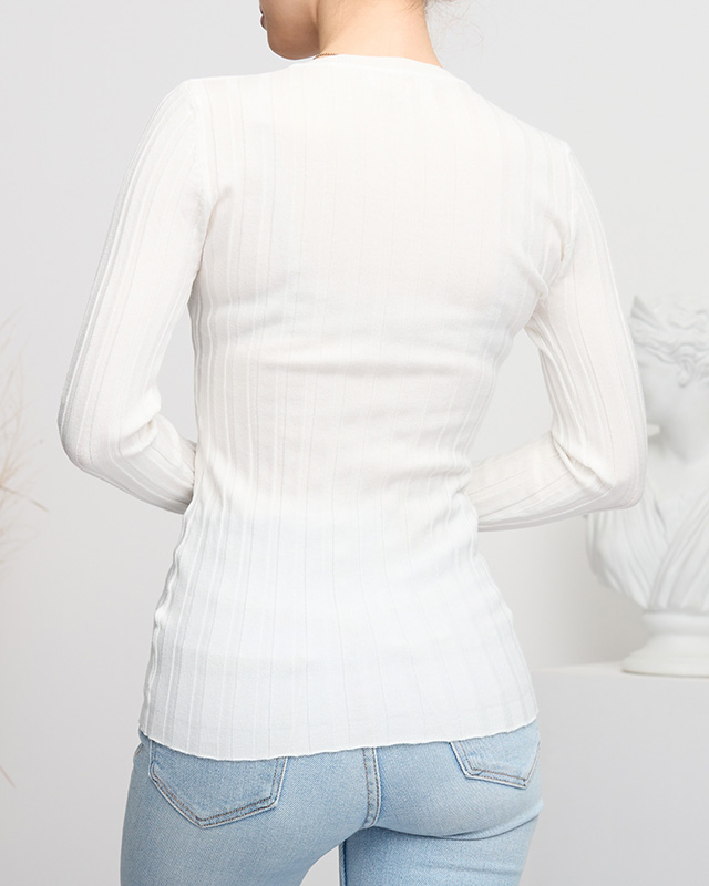 Weißer Damenpullover mit V-Ausschnitt - Kleidung