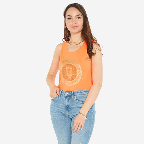 Neonorange Bluse mit Trägern mit Aufdruck und Zirkonia - Bekleidung
