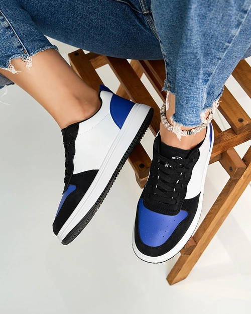 Royalfashion Чорно-білі спортивні кросівки з кобальтовими вставками Colorburst Classics