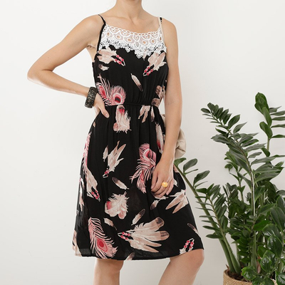 Schwarzes Damen-Kurzkleid in rotem Gemüsedruck - Kleidung