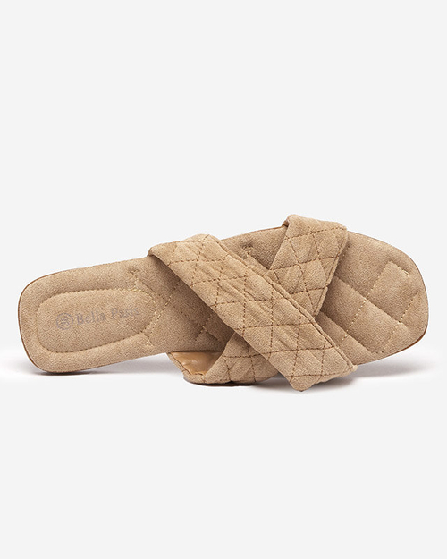 Світло-коричневі жіночі еко-замшеві тапочки на плоскому ходу Delime - Туфлі