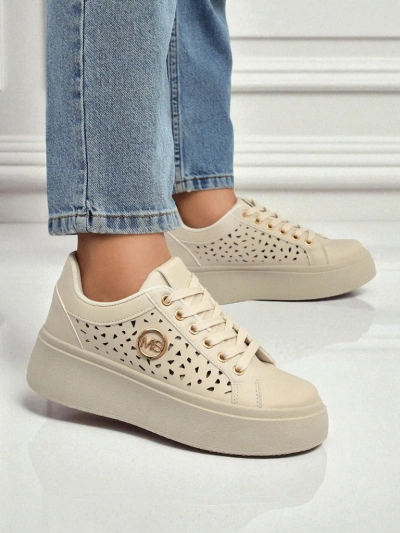 Damen Sneakers Ecru auf Plateausohle Boreas Royalfashion Öko-Leder