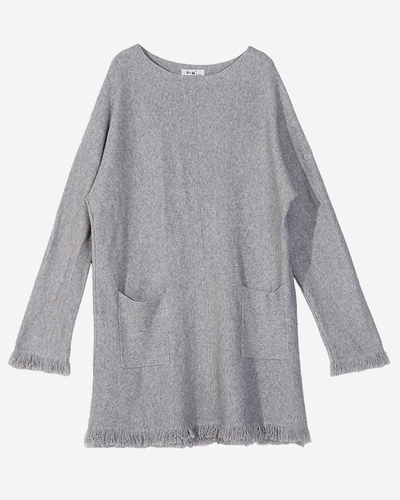 Grauer Damen-Tunika-Pullover mit Fransen - Kleidung