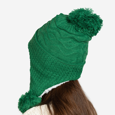 Dunkelgrüne Damen-Isoliermütze mit Pompons - Accessoires