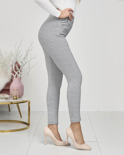 Сіро-чорні жіночі картаті лосини - Одяг