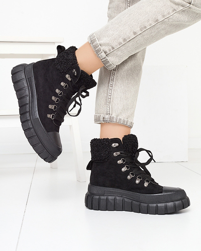 Schwarze Damenstiefel aus Öko-Wildleder mit Schafsfell Vetic - Footwear