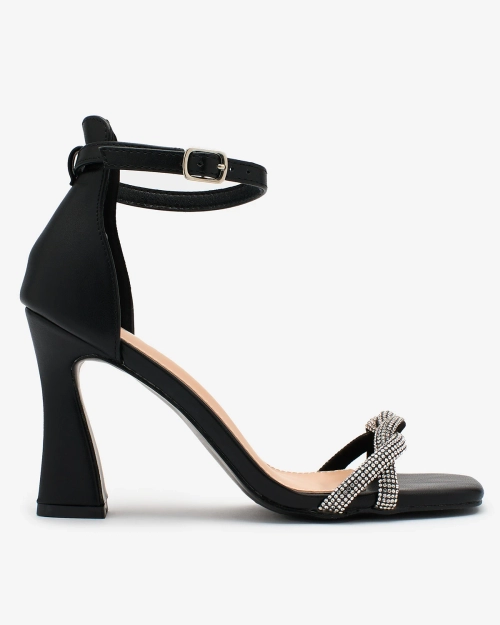 OUTLET Royalfashion Чорні жіночі босоніжки Sparkle Step з цирконами