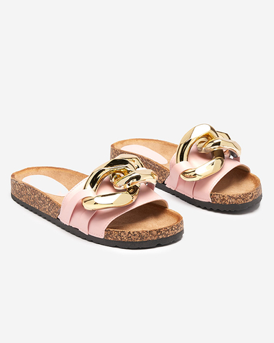 Damen Pantoletten Atalanta Royalfashion mit Kette – hellrosa Öko-Leder