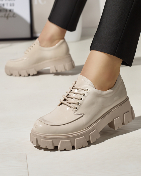 Hellbeige lackierte Damen Schnürschuhe Ginara - Schuhe