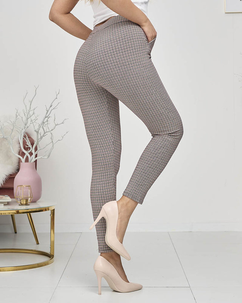 Бордово-чорні жіночі лосини в клітинку - Одяг