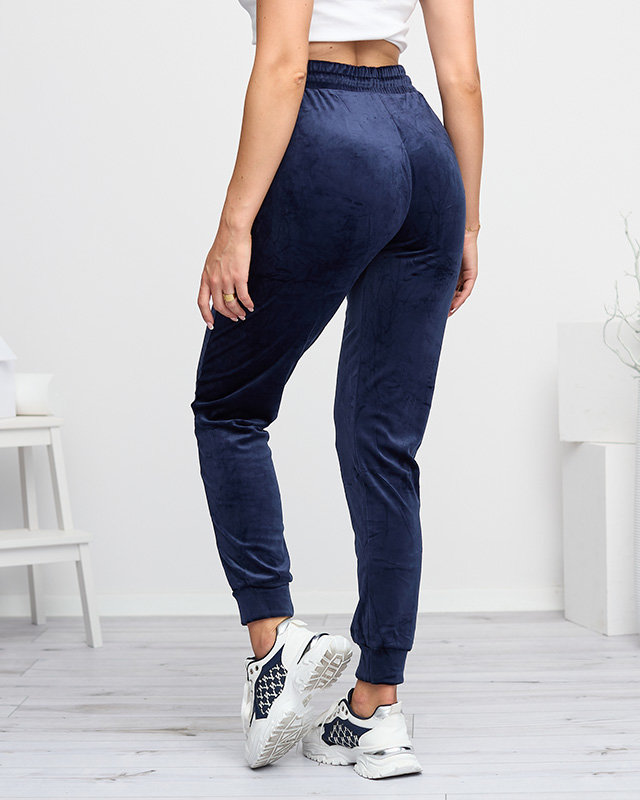 Damen-Jogginghose aus marineblauem Velours mit der Aufschrift - Clothing