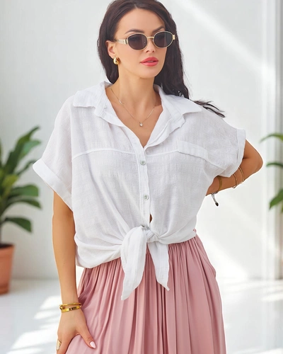 Royalfashion Жіноча бавовняна сорочка з тисненням і коротким рукавом