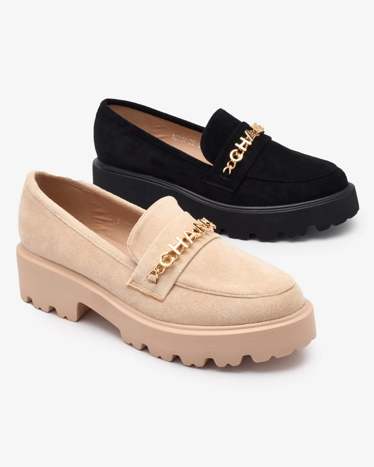 Schwarze Damenmokassins mit Goldverzierung Terreki-Schuhe