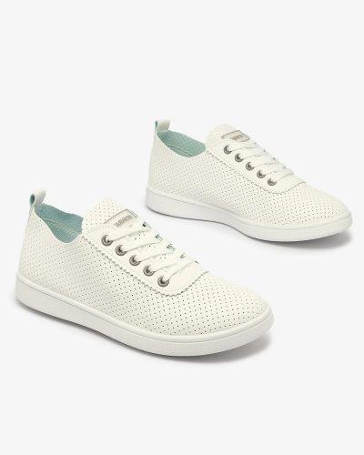 Royalfashion Weiße durchbrochene Damen-Tennisschuhe mit grauen Einsätzen Kerigina