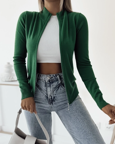 Royalfashion Dunkelgrüner, ungeknöpfter Pullover mit taillierter Passform