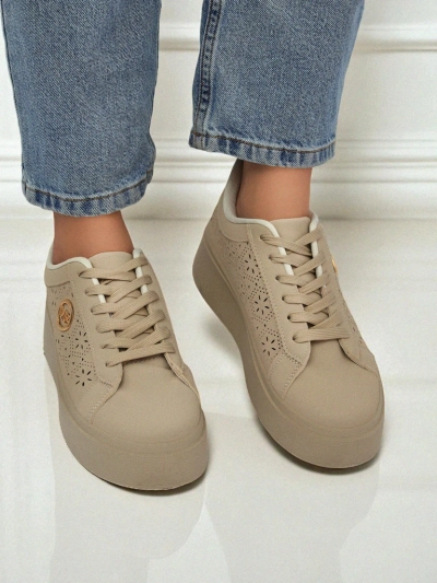 Damen Plateau Sneakers Callista Royalfashion ecru Öko-Leder