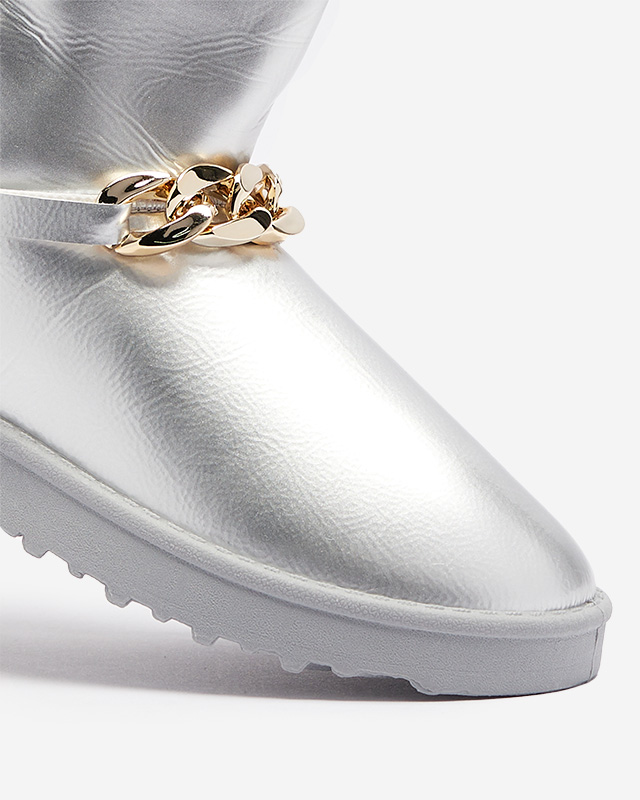 Damen-Schneestiefel aus lackiertem Öko-Leder in Silber Plerussi-Schuhe