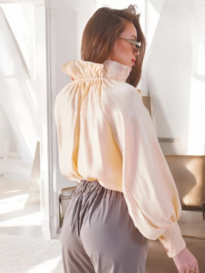 Royalfashion Glänzende Damenbluse mit dekorativem Kragen