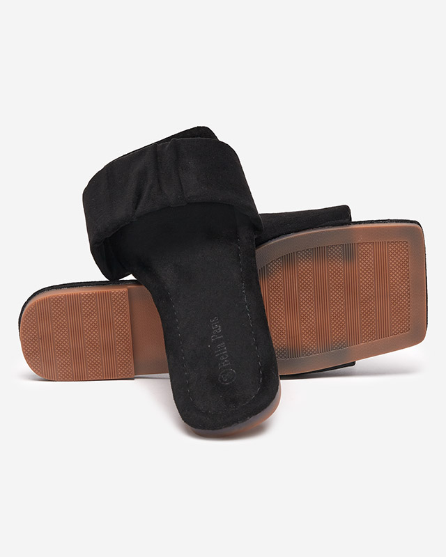 Flache Damenhausschuhe aus Öko-Veloursleder schwarz Nesico - Schuhe