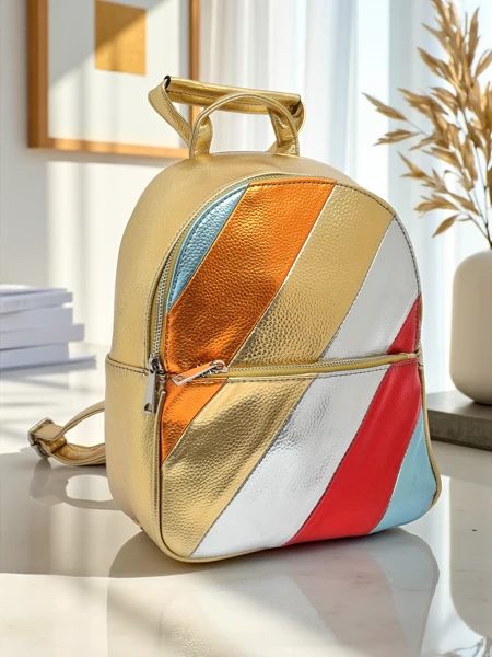 Royalfashion Damenrucksack aus Öko-Leder mit Metallstreifen