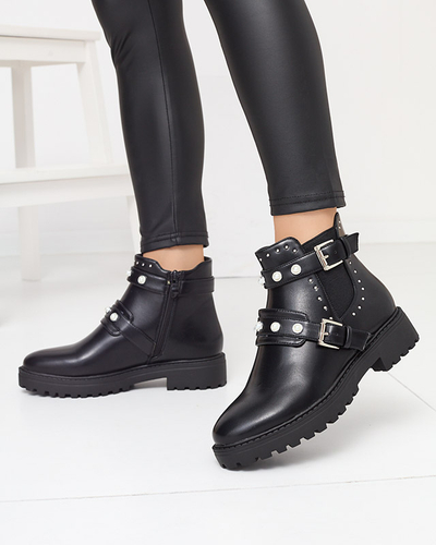 Ботильйони жіночі з еко шкіри з перлами чорного кольору Saalo- Footwear