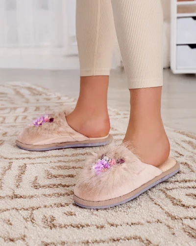Royalfashion Damen-Fellslipper mit Blumen Ederra