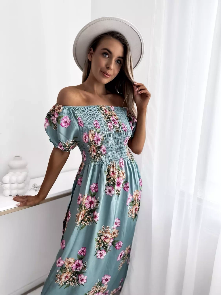 Grünes Midikleid für Damen mit Blumenmuster - Kleidung