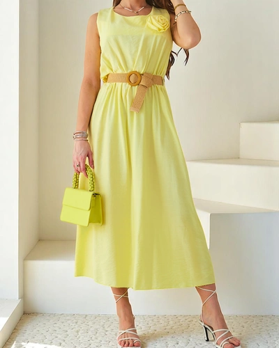 Royalfashion Damen-Midikleid mit Trägern, mit rundem Ausschnitt und dekorativem Blumenmotiv