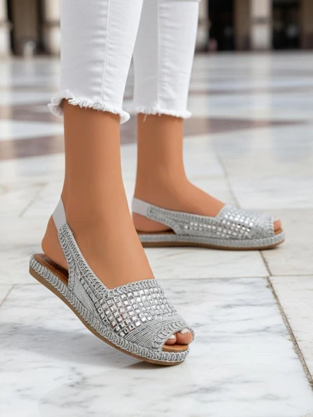 Royalfashion Damen Espadrille-Sandalen mit Zirkonia Belle Sparkle