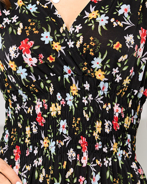 Чорне плаття на бретелях з квітковим візерунком - Одяг