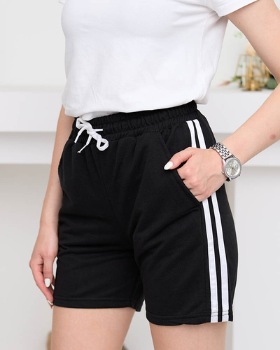 Schwarze Damen-Shorts mit Streifen - Kleidung