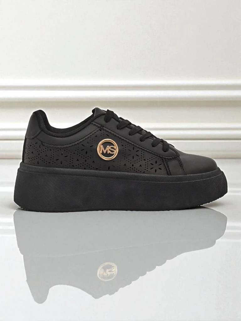 Damen Plateau Sneakers Perseida Royalfashion Schwarz Öko-Leder