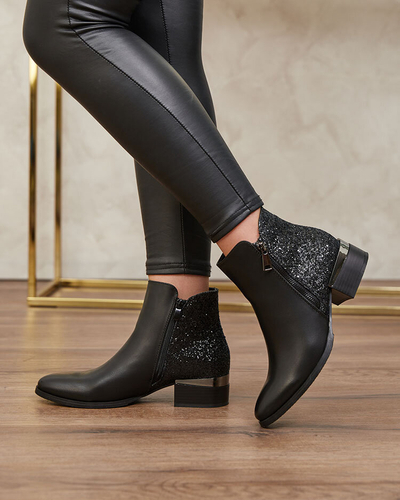 Royalfashion Schwarzer Damenstiefel mit Brokat Brosecco