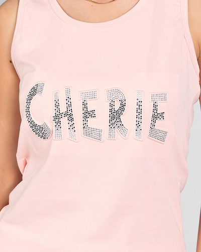 Hellrosa Damen-Top mit Schriftzug und Zirkonia - Bekleidung